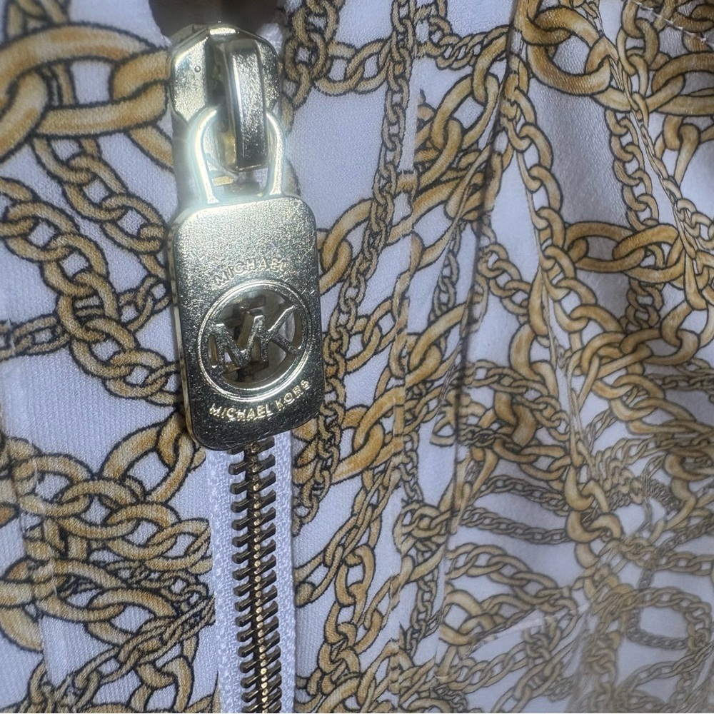 MICHAEL Michael Kors Gold Chain Print Quarter Zip Top Women’s Medium MK Logo